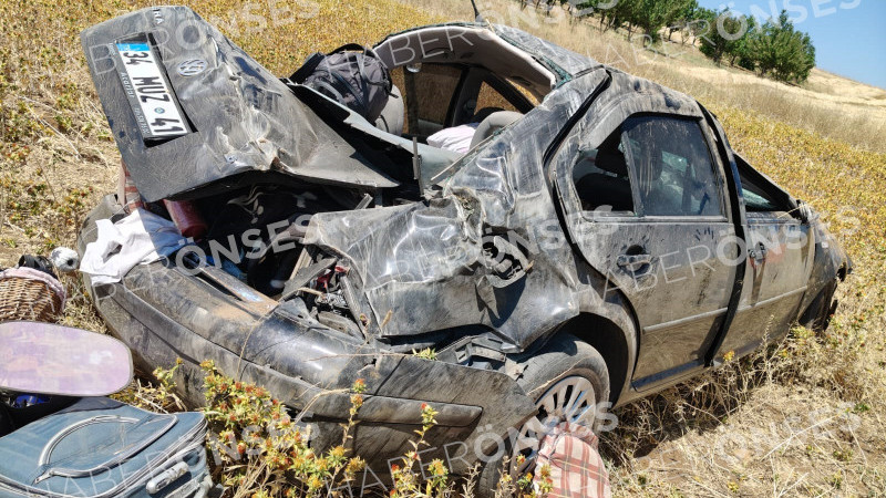 Tarlaya devrilen otomobildeki 3 kişi yaralandı
