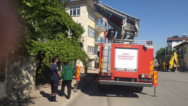 Çatıda mahsur kalan kedi için seferber oldular