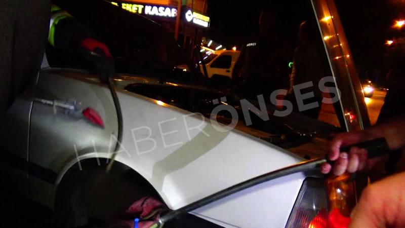 Park halindeki otomobilin jantına giren yılan itfaiye ekiplerince çıkarıldı