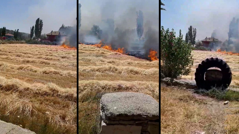 Beyşehir’de korkutan anız yangını, bahçelere sirayet etmeden söndürüldü